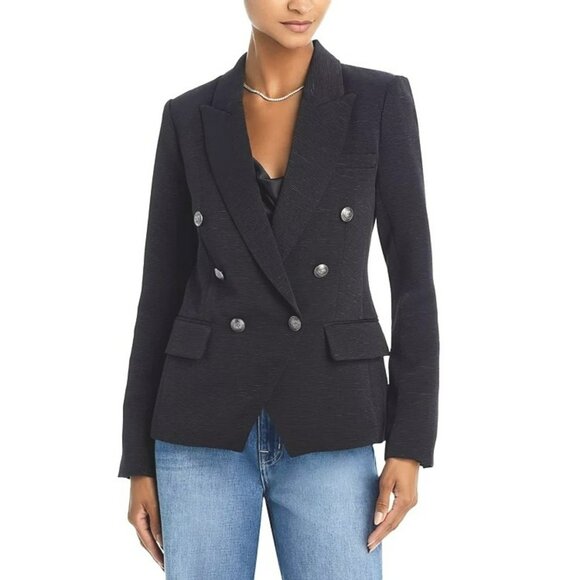 L'Agence Black Brush Ribbed Kenzie Double Breasted Blazer Career Work Jacket 8 - Picture 1 of 13